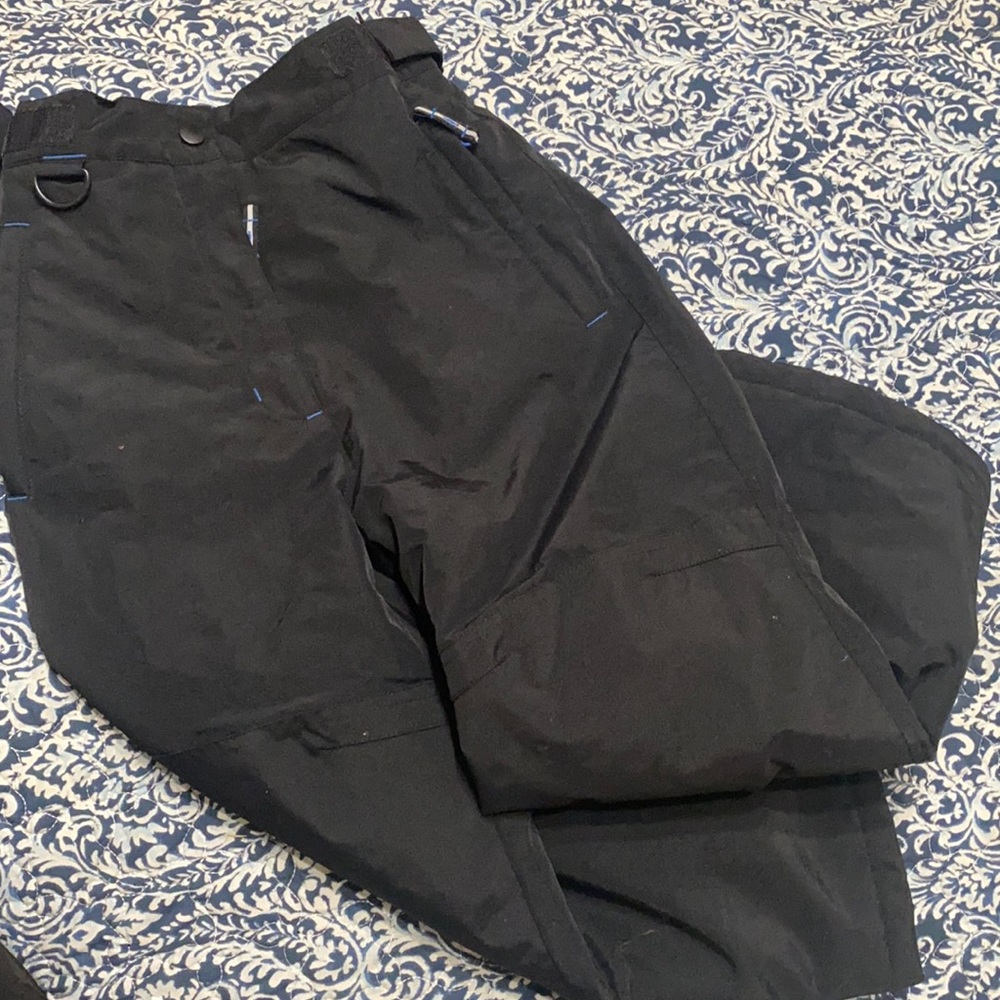 SOLD. Boy Snow Pants, Amazon Essentials, size small black with blue accents